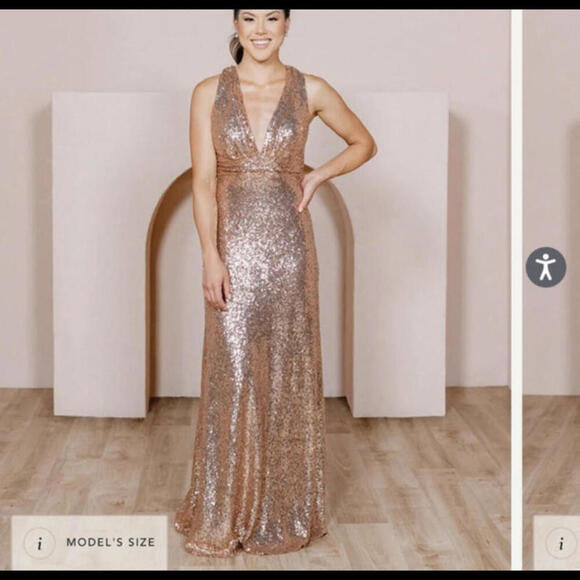 REVELRY champagne sequin plunge maxi formal dress - Picture 2 of 9